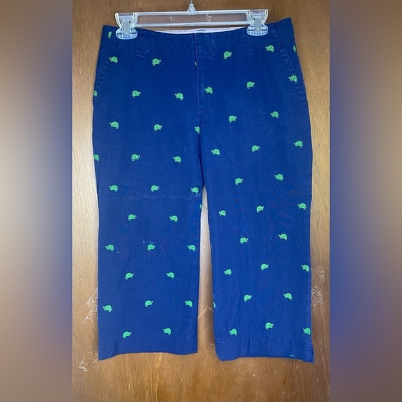Lily Pulitzer Blue Turtle Embroidered Cropped Pants Size 4 - Picture 1 of 8